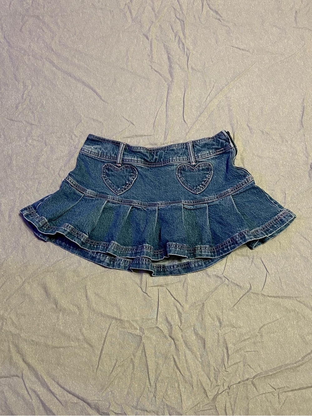 Sweet Society Hot Topic Y2K Pleated Denim Micro Mini Skirt with Heart Patches - Picture 6 of 7